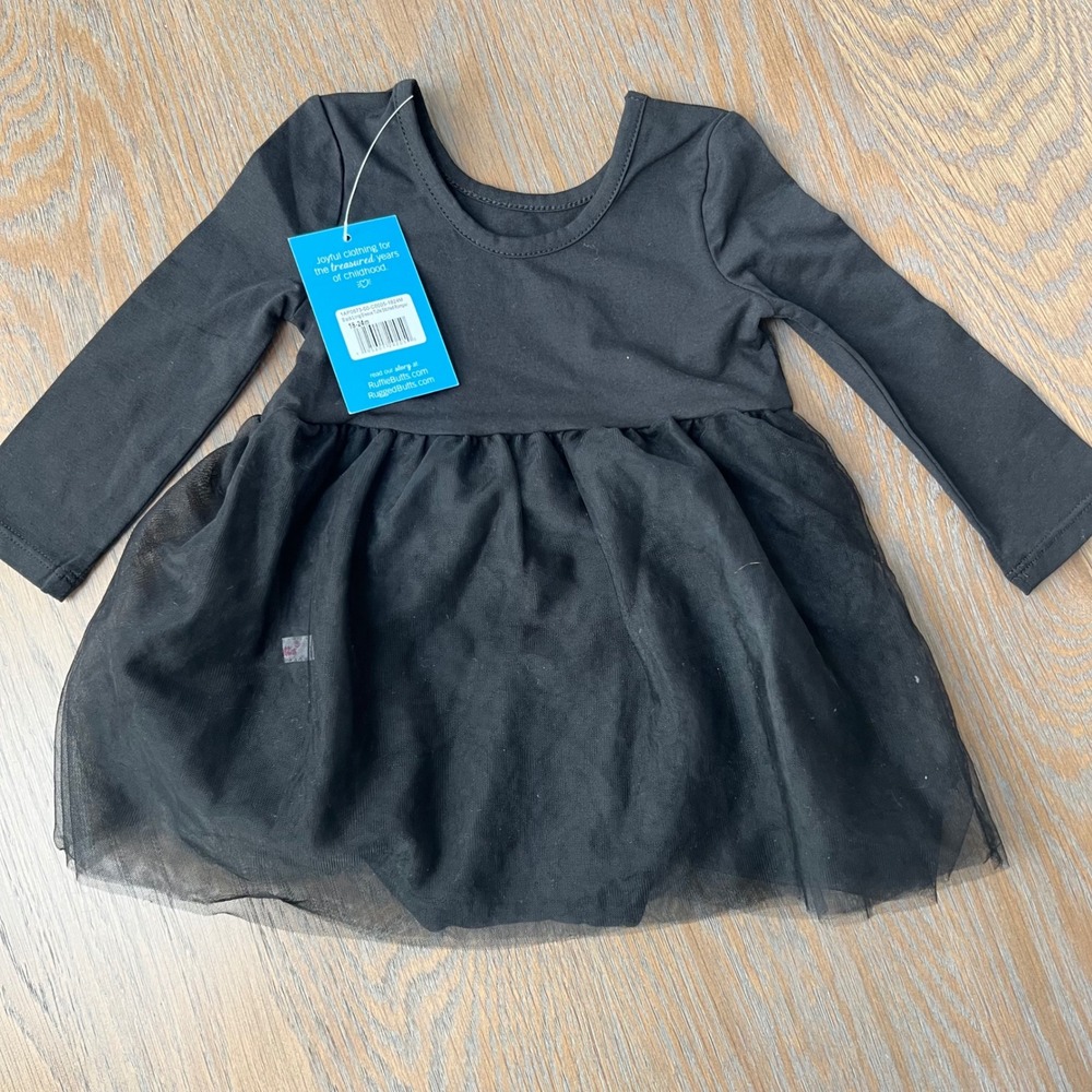 RuffleButts Black Long Sleeve Tulle Skirted Romper 18-24M